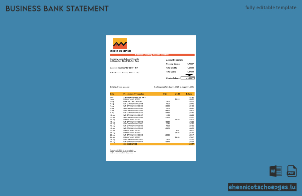 Kontoauszug der Congo Credit du Congo Bank (Word- und PDF-Beispiel)